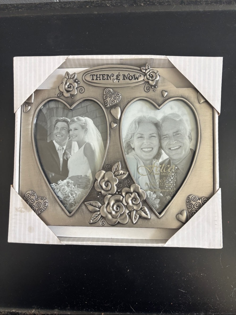Then & Now Heart-Shaped Double Photo Frame - Silver Finish